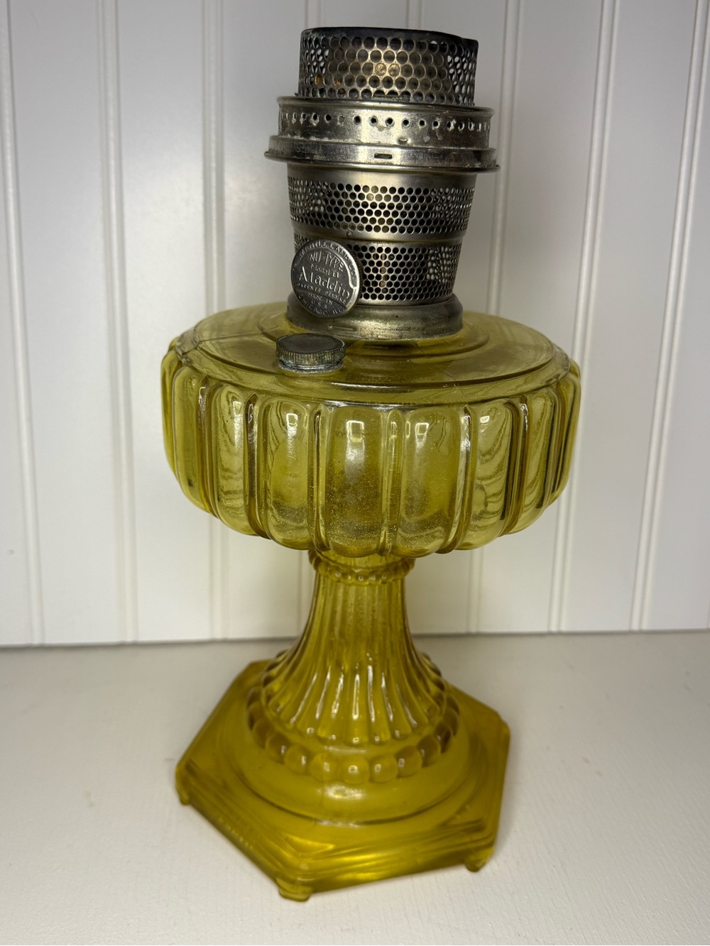 Yellow Pressed-Glass Pedestal Oil Lamp - Decorative Lantern Accent